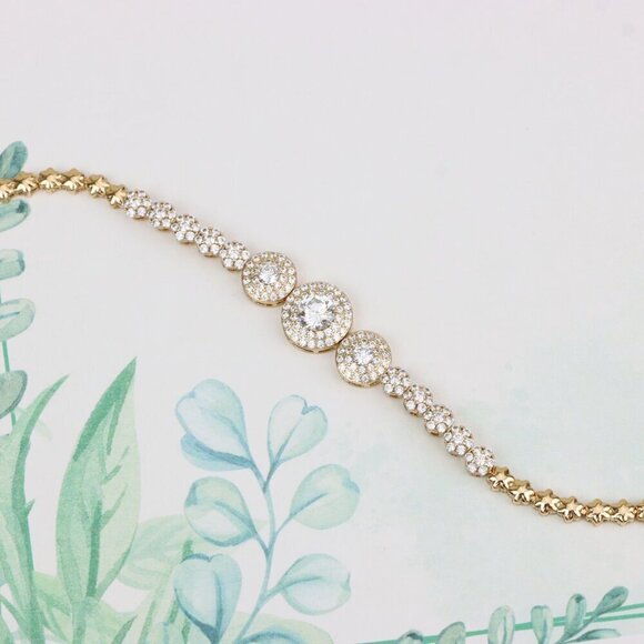 "Elegant Round CZ Halo Rose Gold Bracelet with Pave Accents, XPBL0934 - Picture 3 of 12